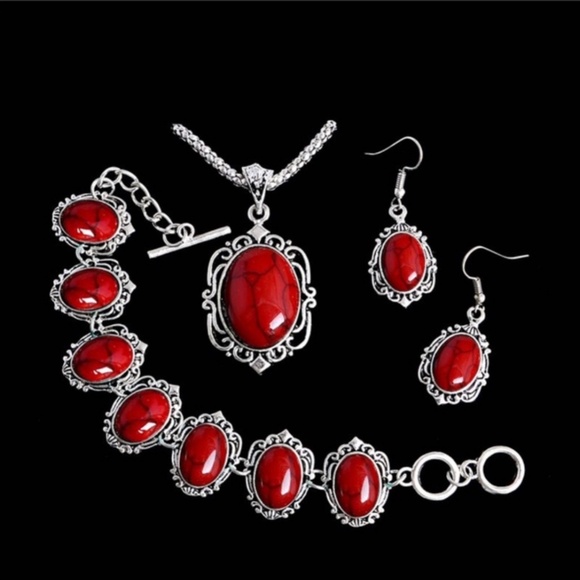 Jewelry - Vintage Tibetan Necklace Earrings Bracelet Set
